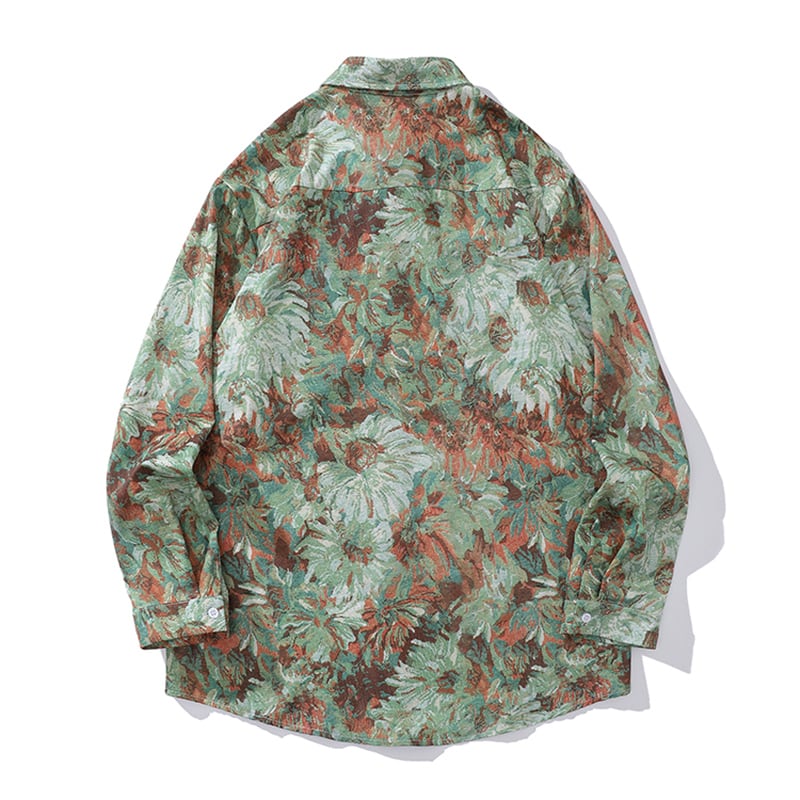 [BEAT BOY Series]★Shirt★ Tops Floral pattern shirt Long sleeve shirt Unisex Men's ML XL 2XL Green