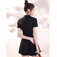 Load image into Gallery viewer, [Taibi Shiba Series]★China style setup★Cheongsam dress + shorts 2-piece set Butterfly Black Black
