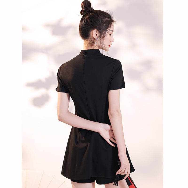 [Taibi Shiba Series]★China style setup★Cheongsam dress + shorts 2-piece set Butterfly Black Black