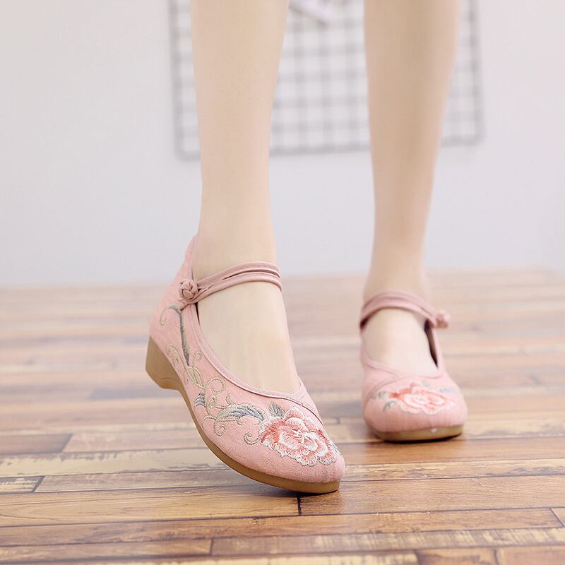 4 colors, embroidered shoes, handmade shoes, Chinese shoes, Chinese style buttons, size 35-41, white, pink, wine red, black, 3cm heel