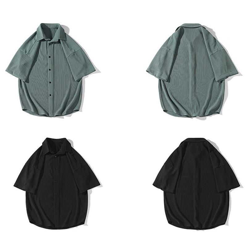 [BIGEMAN Series]★Shirt★ Tops 3color Unisex Men's Large Size Simple Short Sleeve Green White Black