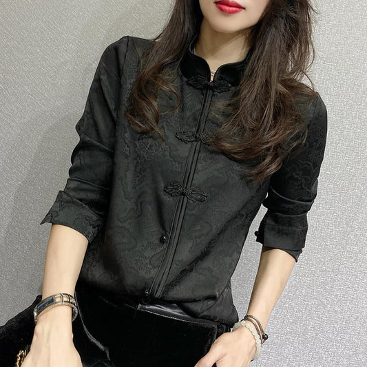 [XUAN Series]★China-style shirt★China-style tops, Chinese clothes, large size, black, black, easy to match