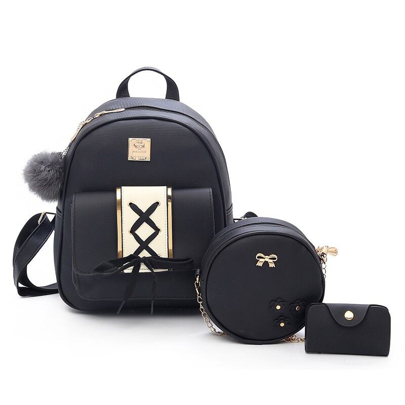 [Trendy Shop Series]★3-piece set bag★ 3color rucksack + circle bag + card bag super cheap cute