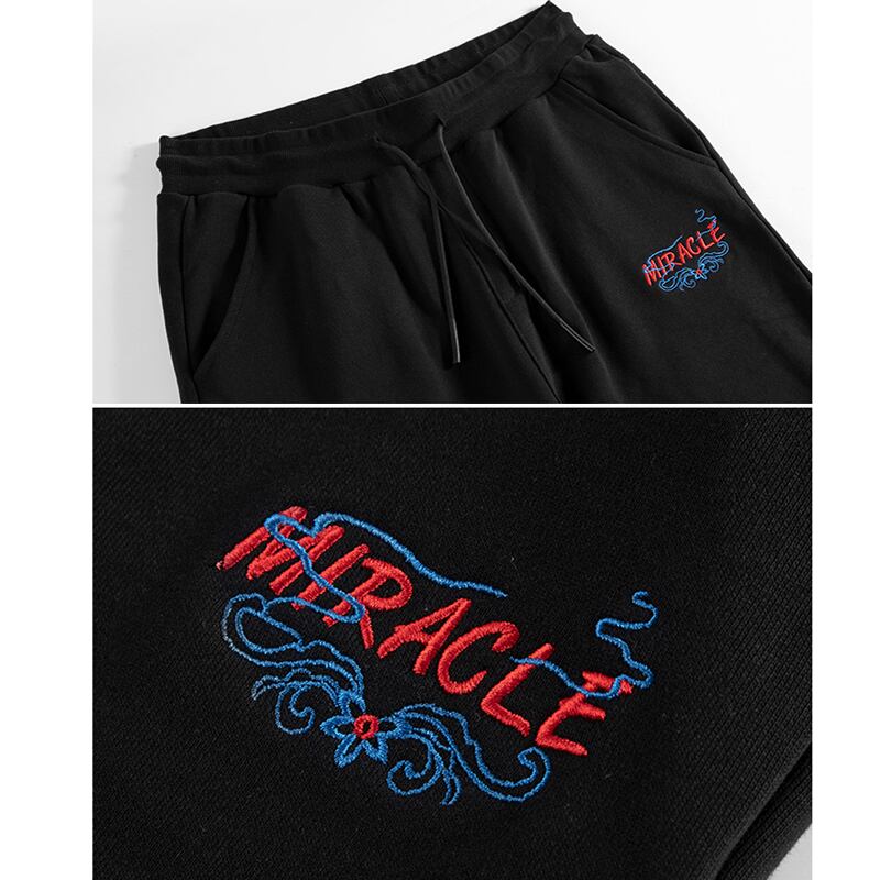 [Machiha clan series]★China style pants★Bottoms Embroidery Wave Goldfish Alphabet Black Black Large size