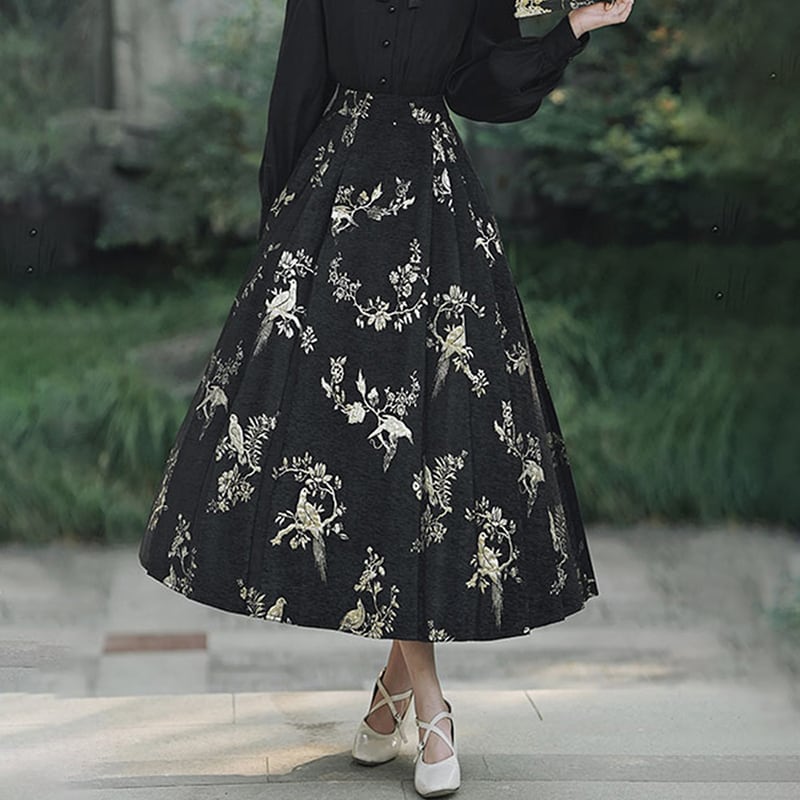 [BAIRIMENG Series]★China Style Skirt★Bottoms Floral Skirt Women's Temperament Enhancement Black Black