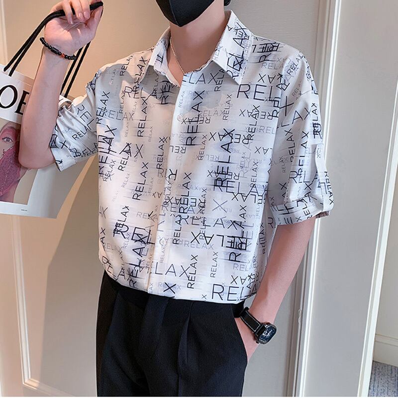 [OUMULONG Series]★Shirt★ Tops 2color Unisex Men's Short Sleeve Shirt Print Summer Clothes