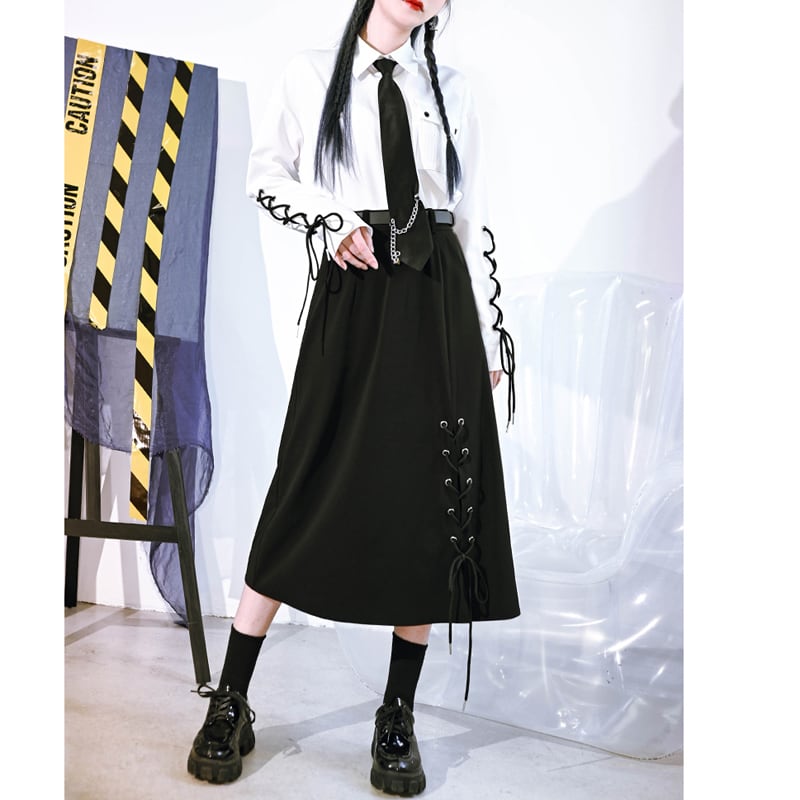 [Kokaisha---Yayo Overture Series] ★China style skirt★ Spring clothes Autumn clothes Bottoms Slit Black Black Street Black Black