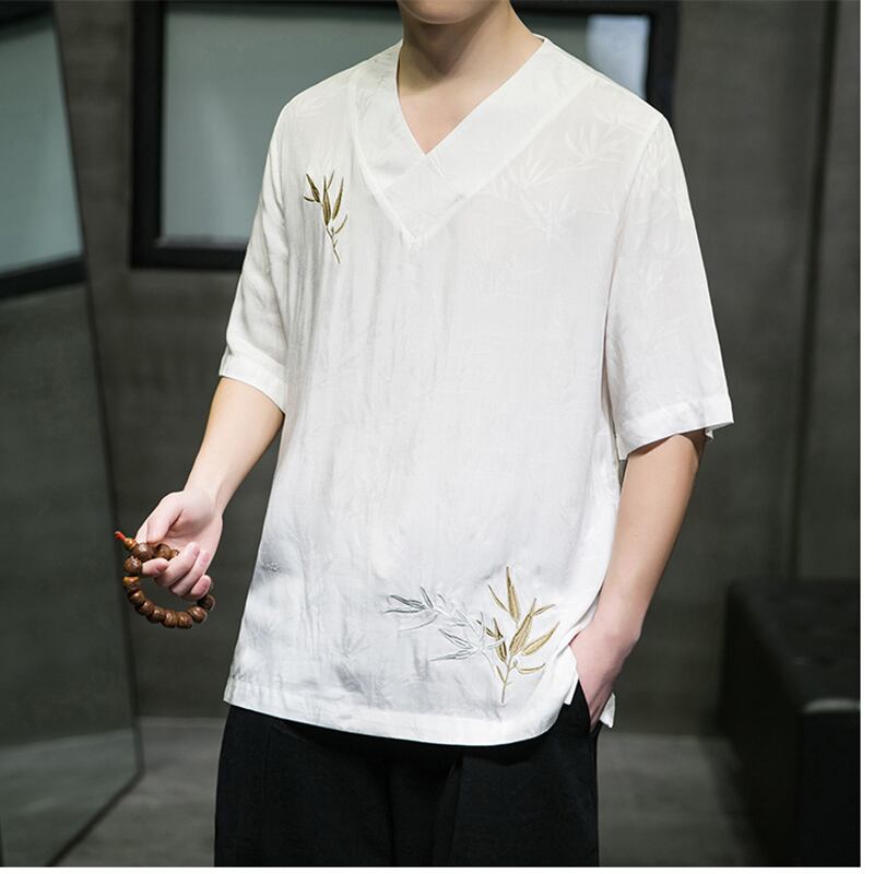 [JIARONG Series]★China style T-shirt★ Embroidery tops 3color Unisex Men's Large size Thin V-neck