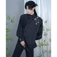 Load image into Gallery viewer, [Kuraho Koya Series]★China-style shirt★China-style tops, long sleeve shirt, bamboo embroidery, unisex, men's black, black
