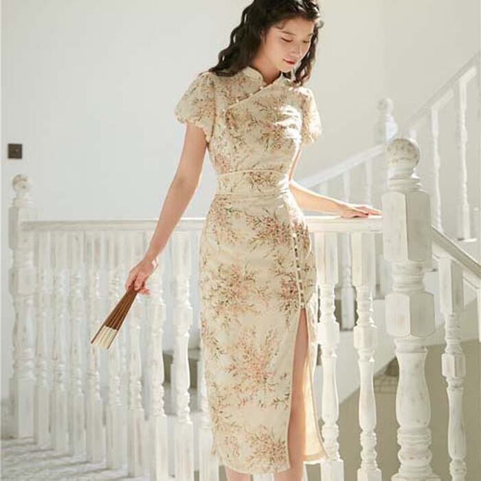 Chinese Style Dress Long Dress Chiffon Slit Embroidery XS SML Improved Tang Suit Girls' Party Alumni Party