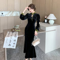 Load image into Gallery viewer, [Agoya Yui Series] ★Cheongsam dress★ Chinese style piece velvet black black long length
