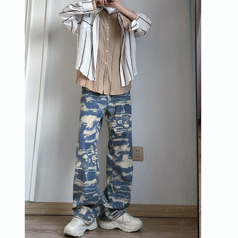 [AIMAKOU Series] ★Denim Pants★ Bottoms Pants Unisex Men's Print Large Size Blue Blue