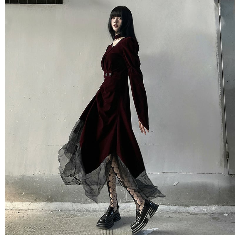 [LadyGhost Series] ★One Piece★ Switching Wine Red Red Retro Stylish Cute Date Shooting