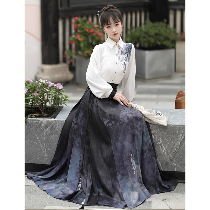 [Dust Smoke Cloud Dream---Picture Series]★China style skirt★Maki skirt, Chinese clothing, ink pattern, long length, original, cute, Hanfu skirt