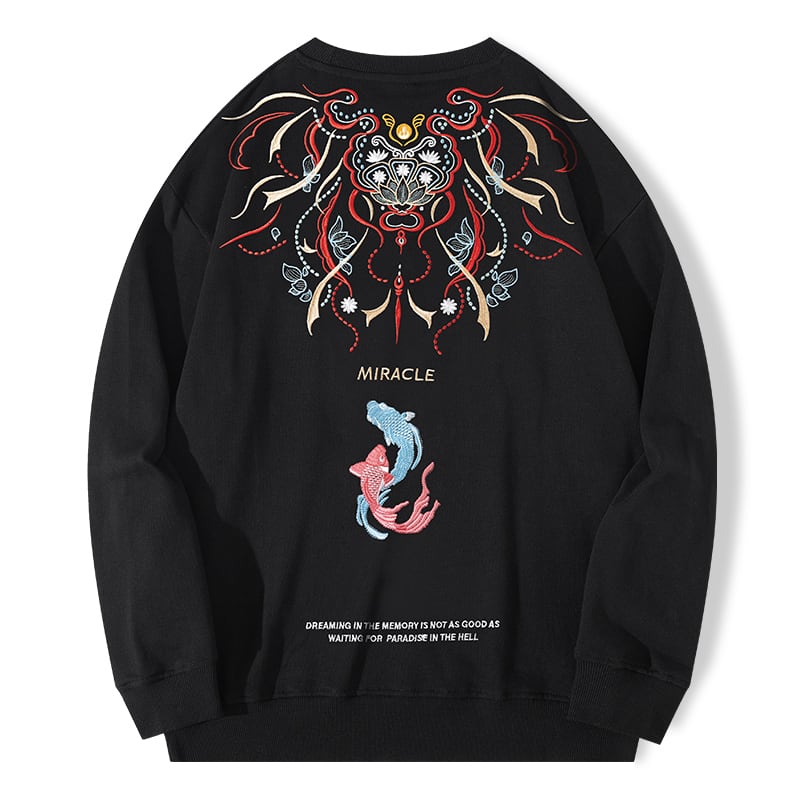 [JPYZ Series]★China Style Tops★ 2color Embroidery Unisex Men's Black White Carp Casual