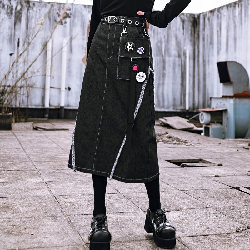 [Kokaisha --- Abnormalism Series] ★Skirt★ Bottoms Original denim skirt with decorations Cute and easy to match