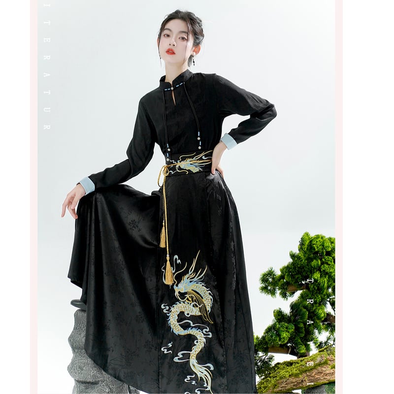 [BAIRIMENG Series] ★Chinese style shirt★ 2color tops long sleeve shirt Chinese clothing black white