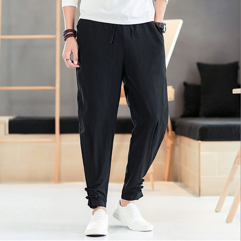 [Mowensai Series]★China style pants★Men's 3color casual pants Cotton Chinese button Large size Black Navy Gray