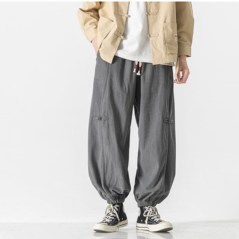 [Adoki series] ★China style pants★ 3color China button bottoms men's large size brown black gray