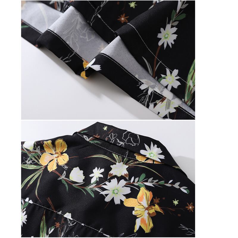 [TRAVEL ISSUANCE Series] ★Retro Shirt★ Floral Shirt Unisex Men's Loose Black Black