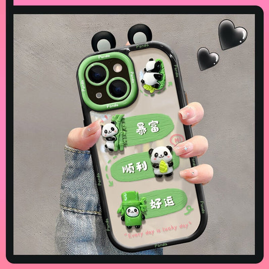 [DKF Series]★Mobile Case★ 2color Panda Green Black iPhone iPhone14 iPhone13 iPhone12/11/7/8XS