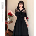 Load image into Gallery viewer, [Dong Xiaojie Series] ★Dress★ Large size lace chiffon switching black black V neck short sleeve summer
