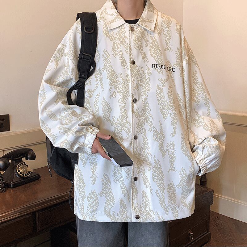 [Teijaku Series] ★Jacket★ 2color Outerwear Unisex Men's Print Beige Black ML XL 2XL