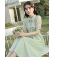 Load image into Gallery viewer, [NANMOSEN Series] ★China style dress★ Short sleeve dress, China button, cute, improves temperament, green
