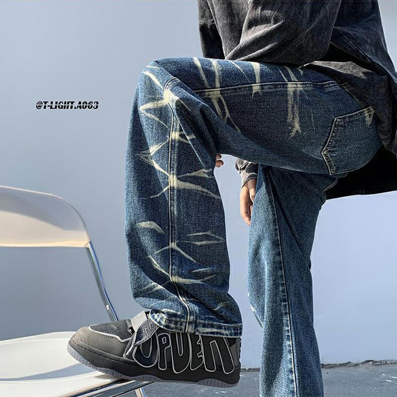 [TIAOTA Series]★Denim Pants★ 2color Bottoms Trousers Print Slimming Blue Black Large Size