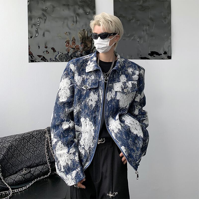 [V37 Series] ★Jacket★ Outerwear Stylish Unisex Men's Tie-dye Cool Easy to match Blue Blue