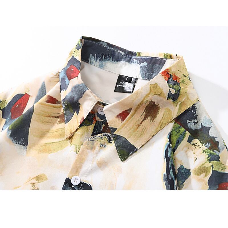 [BEAT BOY Series] ★Retro Shirt★ Printed Long Sleeve Shirt Tops Floral Pattern Stylish Unisex Men's