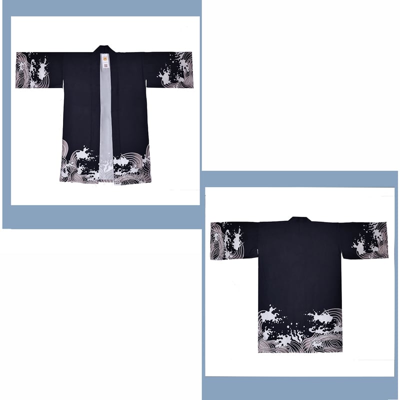 [Kuraho Koya Series]★China style happi coat★2color black or white wave pattern print chiffon improved Hanfu Hanfu coat thin