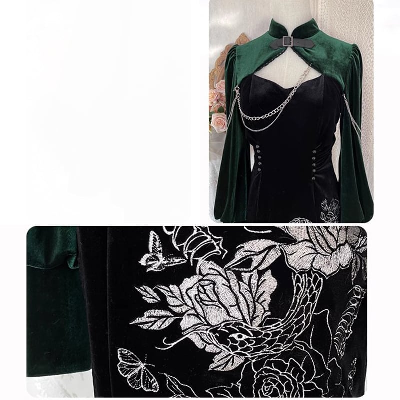 [Kinshu series] ★China style dress★ Cheongsam dress sexy velvet black green