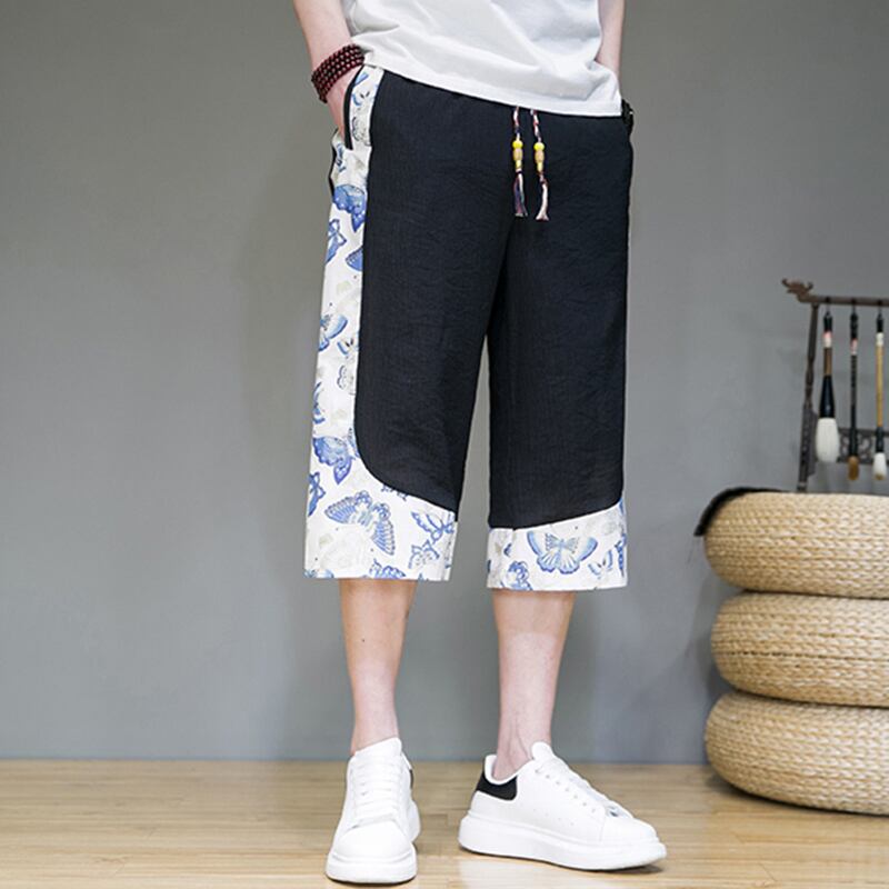 [JUNYI Series]★China style trousers★ 3color bottoms trousers casual pants unisex men's large size switching 3/4 length short length pants