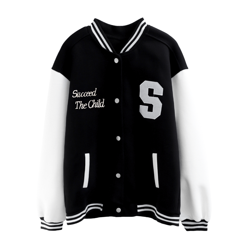 [ZISU0 series] ★Outer★ Stadium jacket fashion ladies black black color scheme alphabet