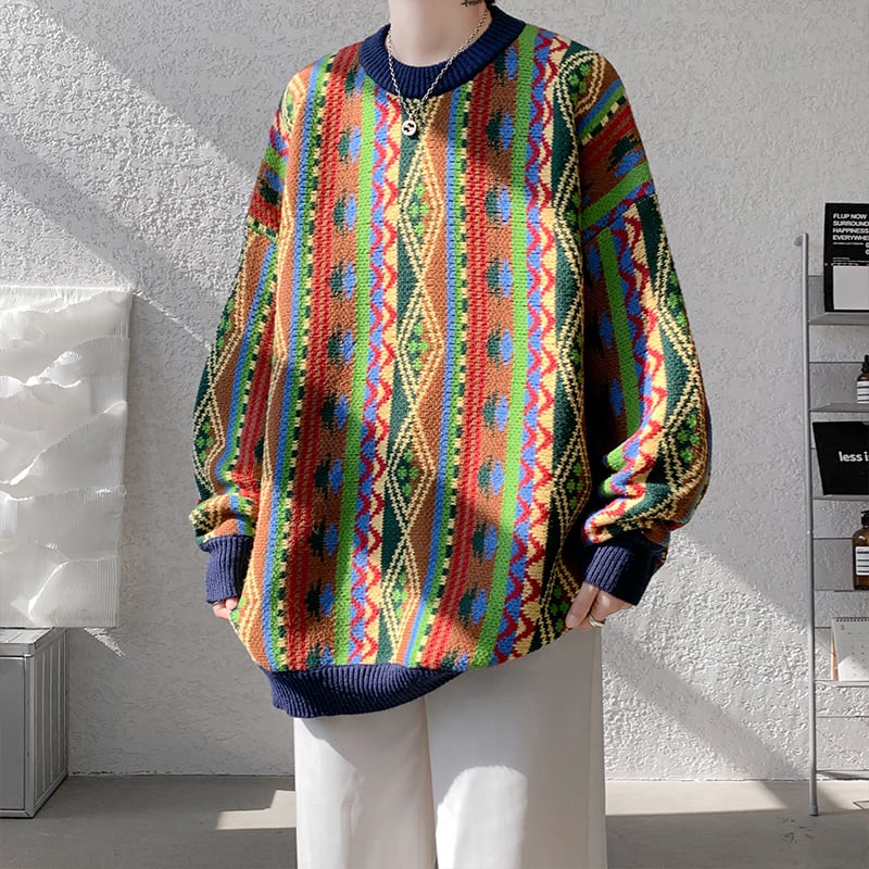 [ZHUIYI Series] ★Sweater★ 2color Knit Tops Unisex Men's Large Size Ethnic