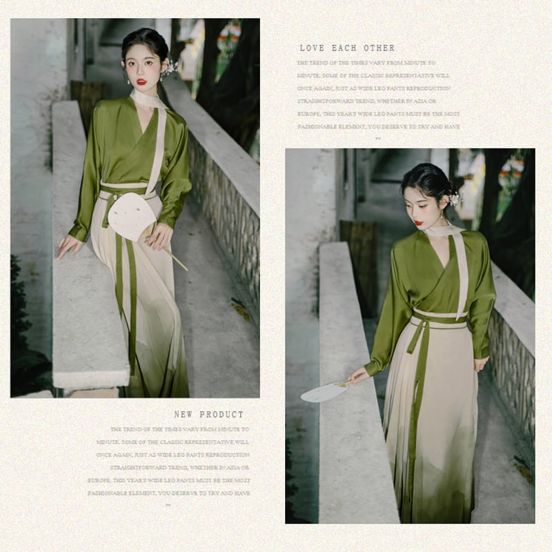 [Az Suna Series] ★Chinese style setup★ 2-piece set Shirt Maki skirt Green Green S M L XL