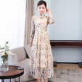 Load image into Gallery viewer, Chinese Style Dress, Long Dress, Long Sleeve, Good Temperament, Slim, Commuting, Girls' Night Out, Class Reunion, Present, Party, Large Size, ML, XL, 2XL, 3XL, Retro, Stand Neck, Floral Print, Apricot Color
