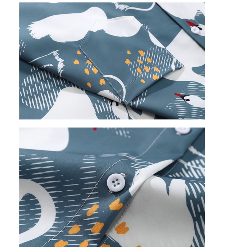 [MOISHE TIDE Series]★Shirt★ 2color Tops Floral Print Cartoon Long Sleeve Shirt Unisex Men's Blue Gray