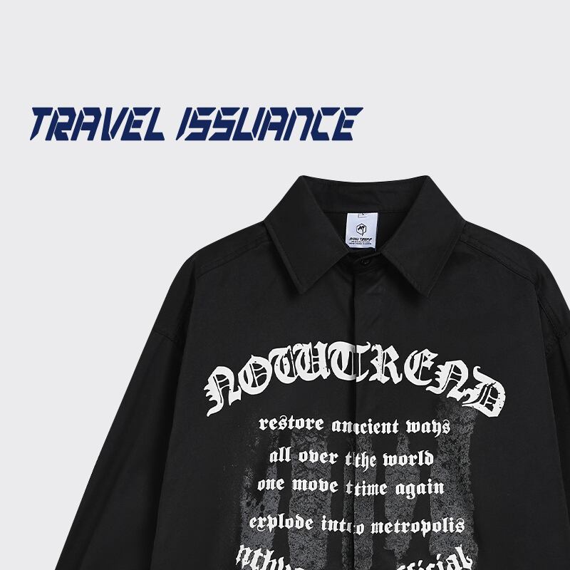 [TRAVEL ISSUANCE Series]★Shirt★ 2color Tops Long Sleeve Shirt Unisex Men's Black Apricot Casual