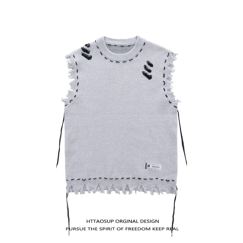 [HTTAOSUP Series] ★Vest★ 2color Tops Knit Unisex Men's Sleeveless Black Gray Fashion