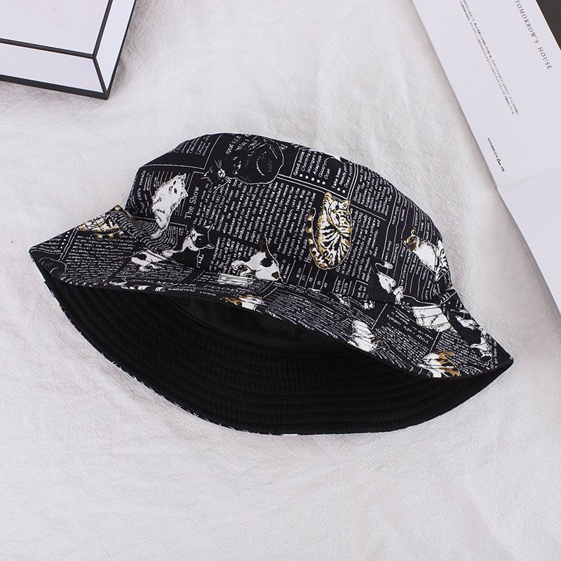 [Light rain series] ★Hat★ 4color hat, hat that can be worn on both sides, Harajuku style, easy to match, cat pattern, blue, black, red, white