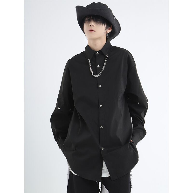 [Istudios Series]★Shirt with chain★ 2color tops long sleeve shirt short sleeve shirt unisex men's black green