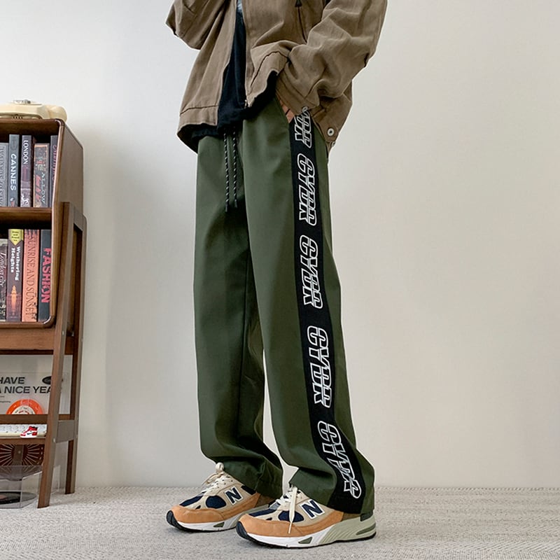 [CHAOMEICHEN Series] ★Casual pants★ Fleece lining 3color bottoms pants unisex men's alphabet green black gray