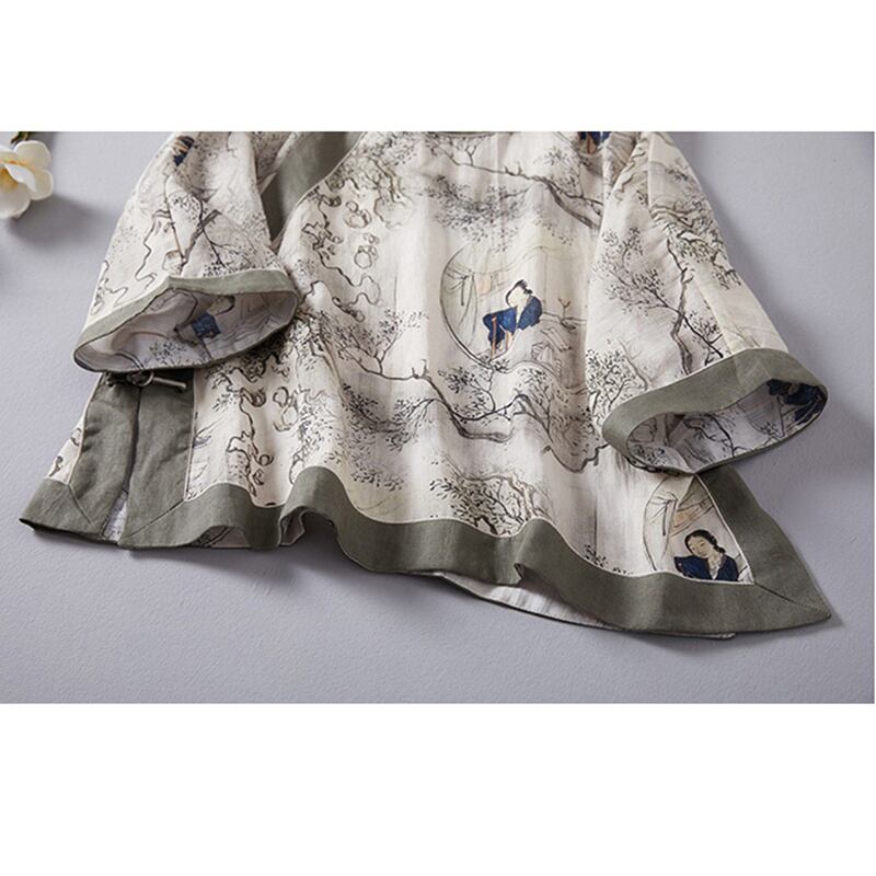 [Mingsho Series]★China style tops★ Shirt Improves temperament Improved Tang suit Loose print Retro Summer clothes