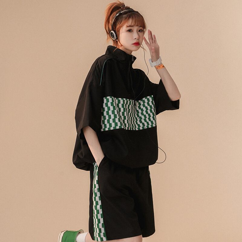 [CHAOMEICHEN Series]★Setup★ 3color Tops + Shorts Unisex Men's Short Sleeve 2 Piece Set Checkered Pattern