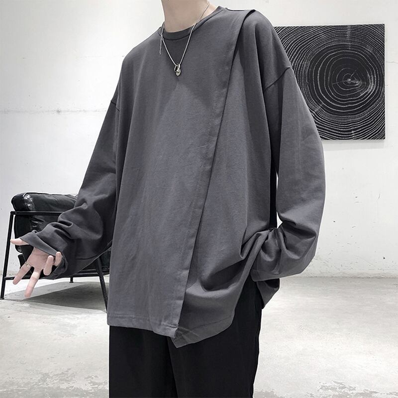 [Emeisa Series] ★Tops★ 3color T-shirt Slit Unisex Men's Design Gray Black White