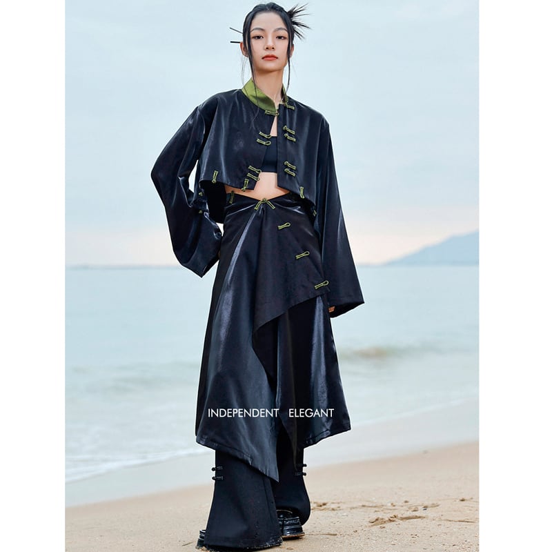 [Big Blue Dragon Series] ★China style coat★ 3 ways to wear Tops Black Black Color scheme Cool