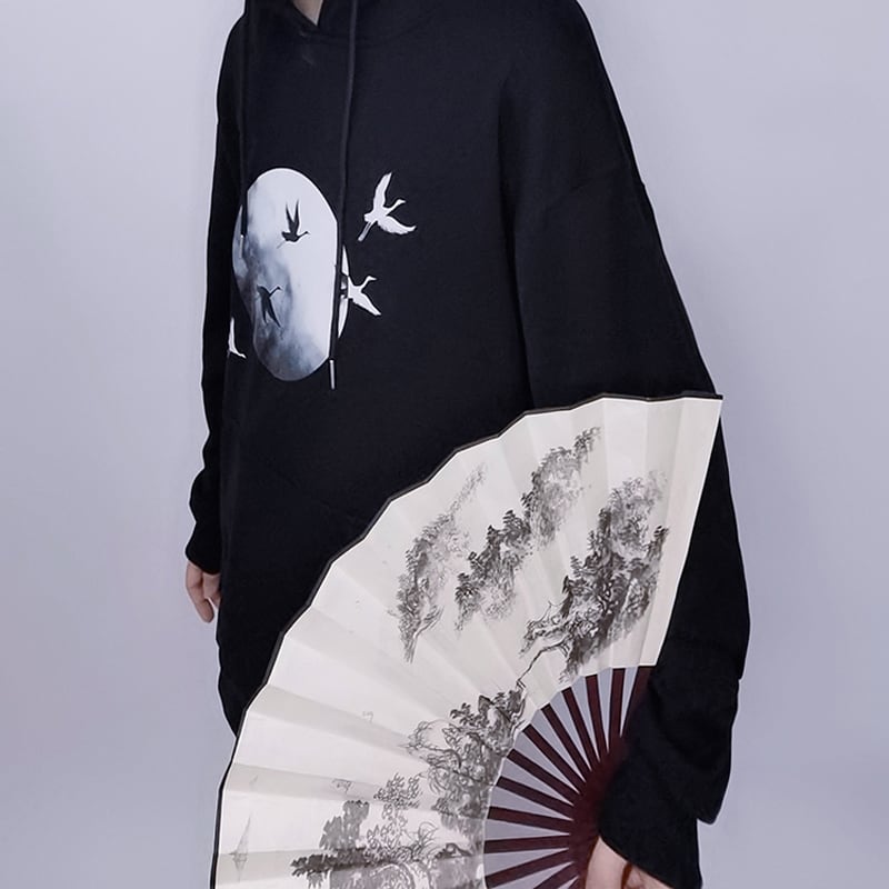 [Kuraho Koya Series] ★China style hoodie★ 2color black or white tops unisex crane with hat ML XL 2XL