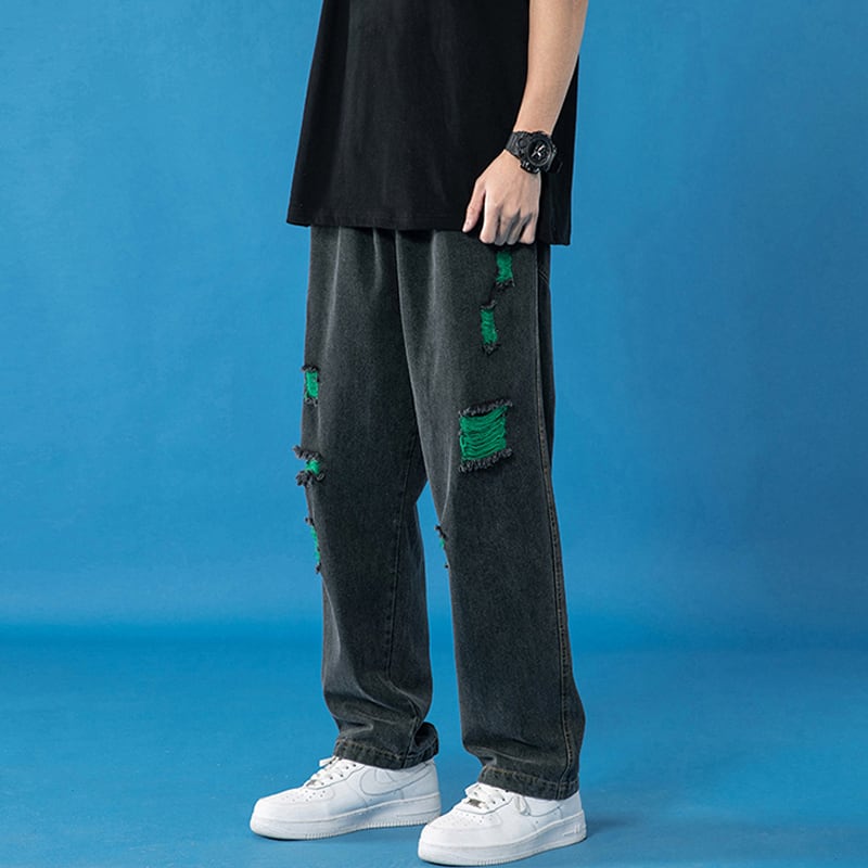 [XUNJIA series]★Denim pants★ 2color bottoms pants unisex men's large size color scheme black blue